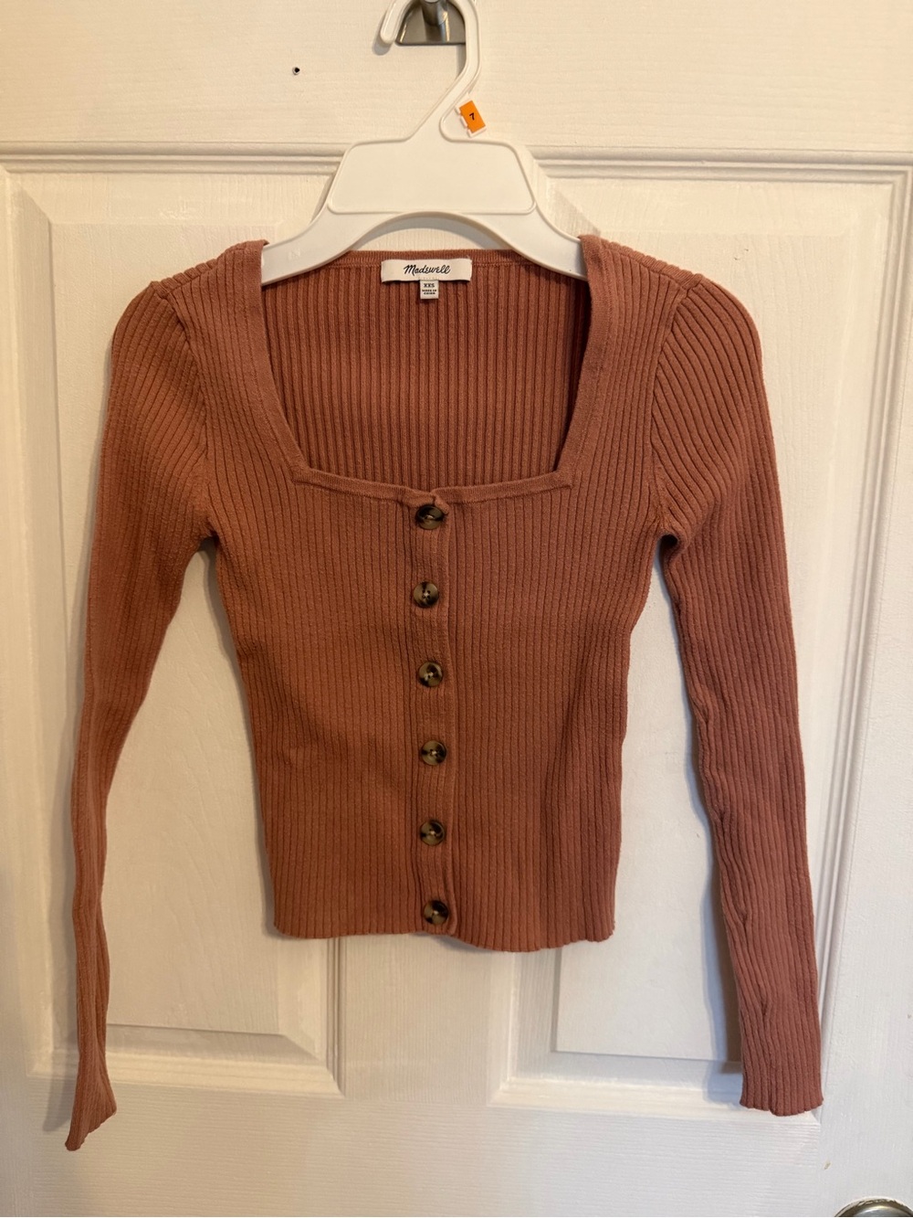 Madewell Ribbed Button-Front Long Sleeve Top - Rust